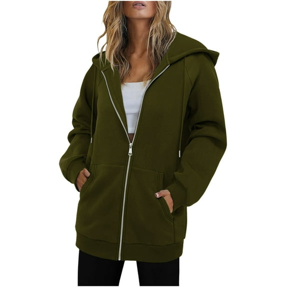 Women's Zip Up Hoodies Oversized Long Sleeve Casual Jacket Trendy 2025 Fall Boyfriend Hooded Jackets with Pockets