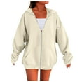 thumbnail image 1 of Women's Zip Up Hoodies Oversized Long Sleeve Solid Color Hooded Sweatshirts Fall Sports Fashion Jacket with Pocket S-2XL, 1 of 3