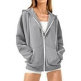 thumbnail image 1 of Women's Zip Up Hoodies Plus Size Drawstring Long Sleeve Solid Color Sweatshirts Fall Winter Fashion Casual Hooded Jacket, 1 of 6