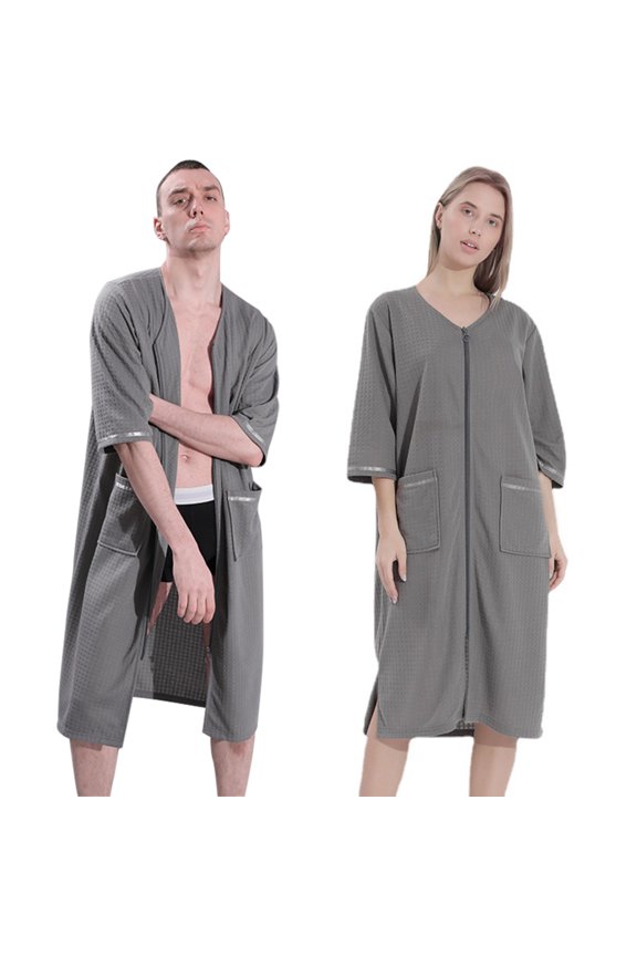 Women's Zip Up Housecoat Zipper Front Robe Lightweight Bathrobe Short Sleeve Loungewear Nightgowns Loose Nightgowns Spa Bathrobe with Pockets