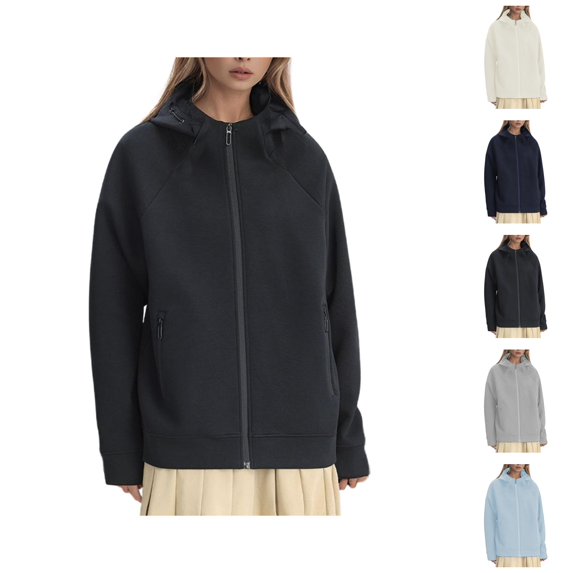 Women's Zip Up Jacket 2025 Fall Winter Long Sleeve Plain Sweatshirt Hoodie with Pockets Coat Outerwear