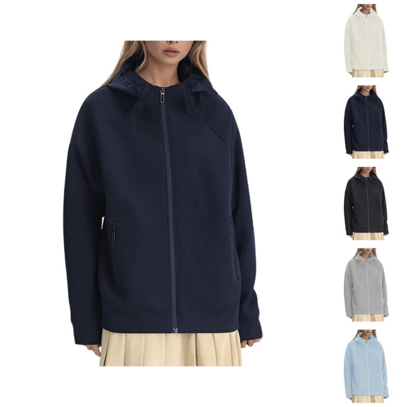 Women's Zip Up Jacket 2025 Fall Winter Long Sleeve Plain Sweatshirt Hoodie with Pockets Coat Outerwear