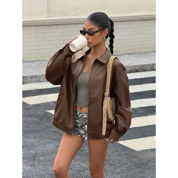 Women's Zip Up Jacket with Collar and Pockets Long Sleeve Top for Fall Street Daily Wear