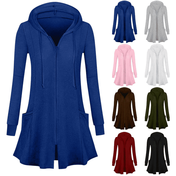 Women's Zip Up Long Hoodie Oversized Tunic Sweatshirt Jacket with Pockets Fall Fashion Open Front Cardigan Casual Coat