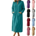 thumbnail image 1 of Women's Zip-Up Long Sleeve Sleep Robes Fall Stand Collar Mid-Length Loungewear Shower Soft House Robes S-3XL, 1 of 5