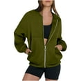 thumbnail image 1 of Women's Zip Up Oversized Sweatshirts Jacket No Hood Long Sleeve Solid Cotton Sport Coat Casual Fall Clothes, Army Green L, 1 of 6