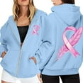 thumbnail image 1 of Women's Zip Up Pink Ribbon Month Hoodie With Pockets Drawstring Casual Pullover Cancer Awareness Month Long Sleeve Sweatshirt, 1 of 6