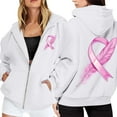 thumbnail image 1 of Women's Zip Up Pink Ribbon Month Hoodie With Pockets Drawstring Casual Pullover Cancer Awareness Month Long Sleeve Sweatshirt, 1 of 6