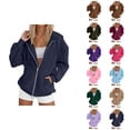 thumbnail image 1 of Women's Zip Up Plain Hoodie 2026 Fall Winter Casual Plain Hooded Sweatshirt with Pockets Jacket Coat, 1 of 5