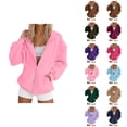 thumbnail image 1 of Women's Zip Up Plain Hoodie 2026 Fall Winter Casual Plain Hooded Sweatshirt with Pockets Jacket Coat, 1 of 5