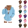 thumbnail image 1 of Women's Zip Up Plain Hoodie 2026 Trendy Long Sleeve Solid Color Hooded Sweatshirt with Pockets Jacket Outerwear, 1 of 5