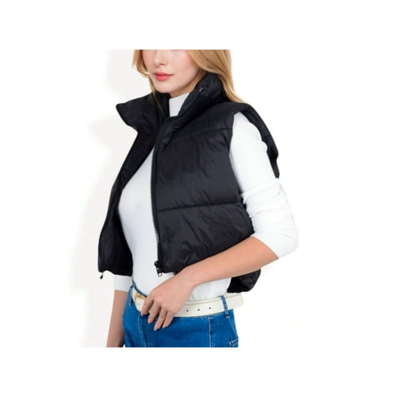 Women's Zip-Up Puff Vest Jacket with Cozy Design and Warmth - X Large, Black