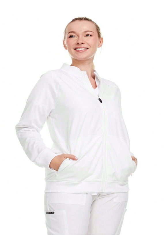 Women's Zip-Up Scrub Jacket – Stretchy Clinical Workwear With Ribbed Trim | 4-Way Stretch | Nurse Beauty Salon Uniform | Surgical Spa Doctor workwear'
