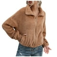 thumbnail image 1 of Women's Zip Up Shearling Hooded Cropped Teddy Jacket Coat, 1 of 2
