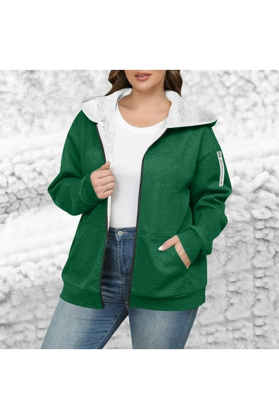Women's Zip Up Sherpa Lined Hoodies Plus Size Heavyweight Windproof Fleece Jacket Winter Thermal Warm Casual Sweatshirt for Cold Weather
