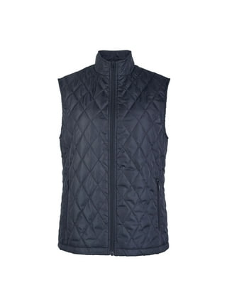 Navy Blue Sleeveless Quilted Vest With Sporty Baseball Collar – Brumano