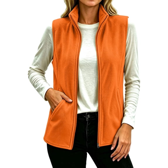 Women's Zip Up Stand Collar Polar Fleece Vest Outerwear Lightweight Sleeveless Warm Soft Fall Winter Jacket for Outdoor, Running, Travel
