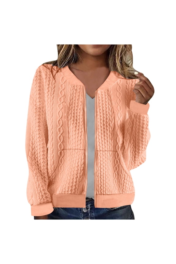 Women's Zip Up Sweaters Jacket, Cable Knit Chunky Cardigan Sweater with Pockets, Open Front Fall Winter Clothes