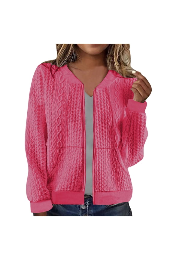 Women's Zip Up Sweaters Jacket, Cable Knit Chunky Cardigan Sweater with Pockets, Open Front Fall Winter Clothes