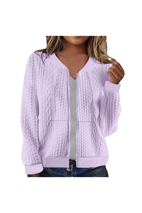 Women's Zip Up Sweaters Jacket, Cable Knit Chunky Cardigan Sweater with Pockets, Open Front Fall Winter Clothes