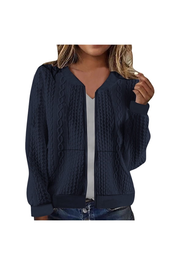 Women's Zip Up Sweaters Jacket, Cable Knit Chunky Cardigan Sweater with Pockets, Open Front Fall Winter Clothes