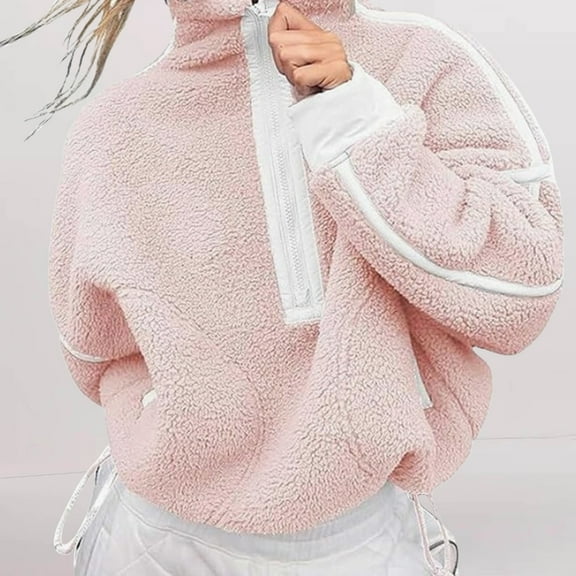 Women's Zip Up Sweatshirt Long Sleeve Stand Collar Pullover With Casual No Hood Activewear For Daily & Outdoor Use Pink L