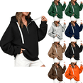 thumbnail image 1 of Women's Zip Up Sweatshirts Oversized Fashion Half Zip Hoodie Long Sleeve Drawstring Sweatshirt Side Split Loose Fall Tops, 1 of 7