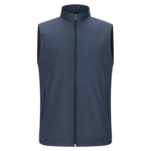 Women's Zip Up Vest with Zip Pocket Sleeveless Collar Windproof Jacket Full Zipper Anorak Utility Vest, Navy, M