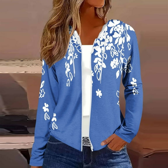 Women's Zip Up Y2K Hooded Jackets 2025 Fashion Print Hoodies Loose Long Sleeve Fall Winter Outfits Casual Sweatshirts Jacket with Pocket