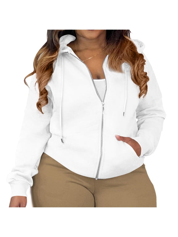 Women's Zip Up Y2K Hoodies Casual Long Sleeve Plus Size Track Jackets with Pockets