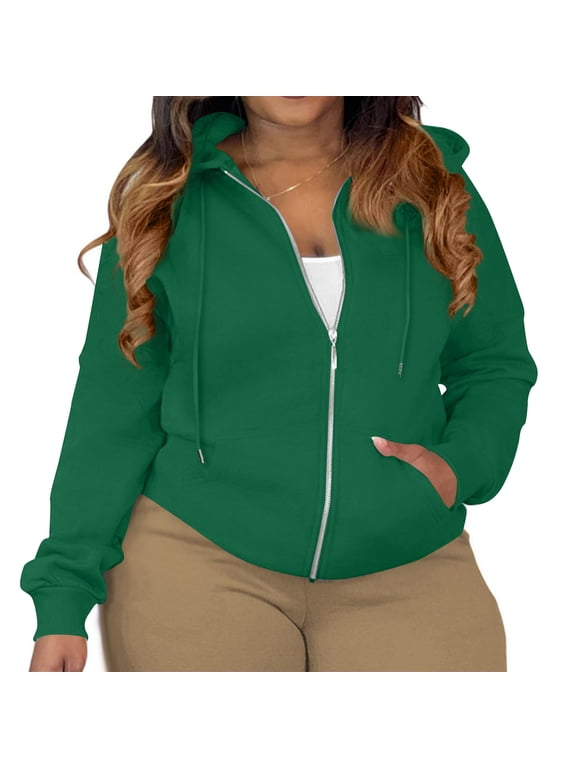 Women's Zip Up Y2K Hoodies Casual Long Sleeve Plus Size Track Jackets with Pockets