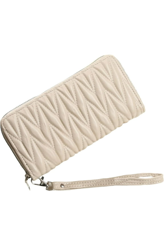 Women's Zip Wristlet Wallet - Large Capacity RFID Blocking Clutch Purse Quilted Soft Vegan Leather Travel Organizer
