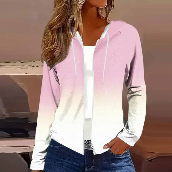 Women's Zip Up Y2K Hooded Jackets 2025 Fashion Gradient Color Print Hoodies Loose Long Sleeve Fall Winter Outfits Casual Sweatshirts Jacket with Pocket