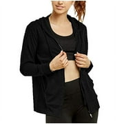 Women's Zip up Active Yoga Gym Casual Thin Cotton Long Sleeve Jacket Hoodie (Black, Medium)