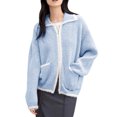 thumbnail image 1 of Women's Zip up Cardigan Sweaters, Lapel Fall Trendy Double Zipper Soft Knit Sweater Coats with Pockets Blue One Size, 1 of 7