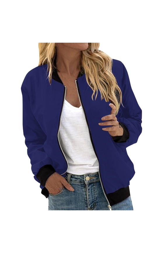 Women's Zip up Crop Bomber Jacket Long Sleeve Floral Print Stand Collar Zipper Biker Light Jacket Coat Outwear (Large, Navy 02)