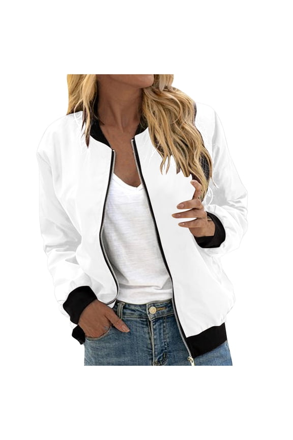 Women's Zip up Crop Bomber Jacket Long Sleeve Floral Print Stand Collar Zipper Biker Light Jacket Coat Outwear (Small, White 01)