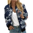 thumbnail image 1 of Women's Zip up Crop Bomber Jacket Long Sleeve Floral Print Stand Collar Zipper Biker Light Jacket Coat Outwear (XX-Large, Navy), 1 of 5