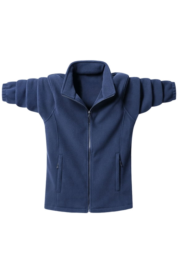 Women's Zip up Fleece Jacket Soft Warm Fuzzy Stand Collar Coat Long Sleeve Loungewear Jackets with Pockets for Winter Dark Blue M