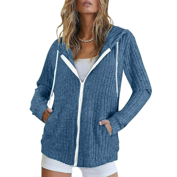 Gufahion Women's Zip up Hoodies Long Sleeve Sweatshirt with Pockets Knit Sweaters Spring Fall Clothes Casual Womens Tops, Birthday Gifts for Women