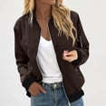 thumbnail image 1 of Women's Zip up Jacket Casual Long Sleeve Windbreaker Fall Coat Outerwear with Pockets Brown XL, 1 of 6