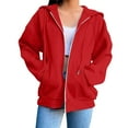 thumbnail image 1 of Women’s Zip up Solid Color Hoodies Fall Fashion Sweatshirt Coat Casual Long-Sleeved Sweatshirt with Pockets, 1 of 7