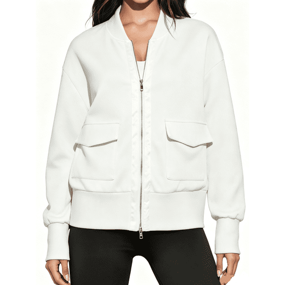 Women's Zip up Sweatshirt Collared Neck Long Sleeve Loose Casual Lightweight Jacket with Pockets