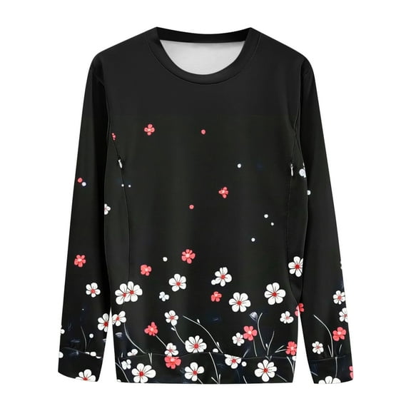 Women's Zipped Side Maternity Tunic Nursing Tops Trendy Flower Graphic Long Sleeve Breastfeeding Clothes