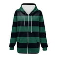 thumbnail image 1 of Women's Zipped Up Hooded Sweatshirts Fashion Striped Casual Fall Winter Cardigan Color Block Oversized Hoodies Outerwear, 1 of 4