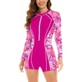 thumbnail image 1 of Women's Zipper Boyleg Bathing Suits Long Sleeve One Piece Rash Guard Swimsuits UPF 50+ Surfing Athletic Swimwear Printed Beach Holiday Boyshort Bodysuit, 1 of 6