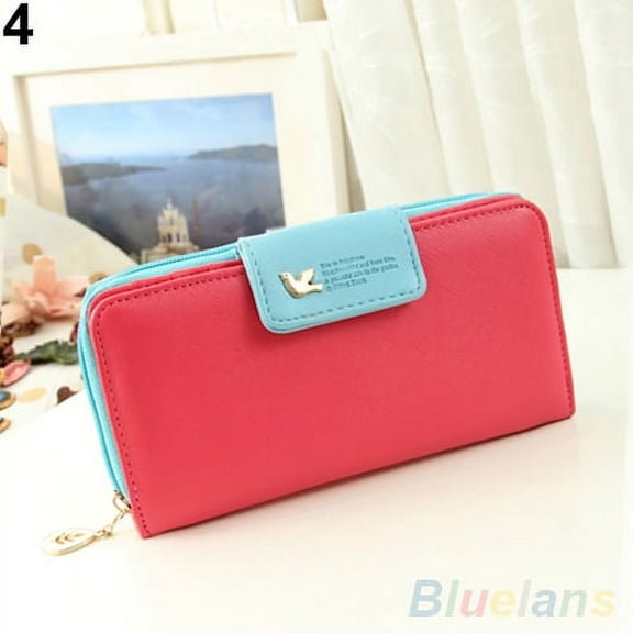 Women's Zipper Faux Leather Card Phone Holder Clutch Wallet Long Purse Handbag