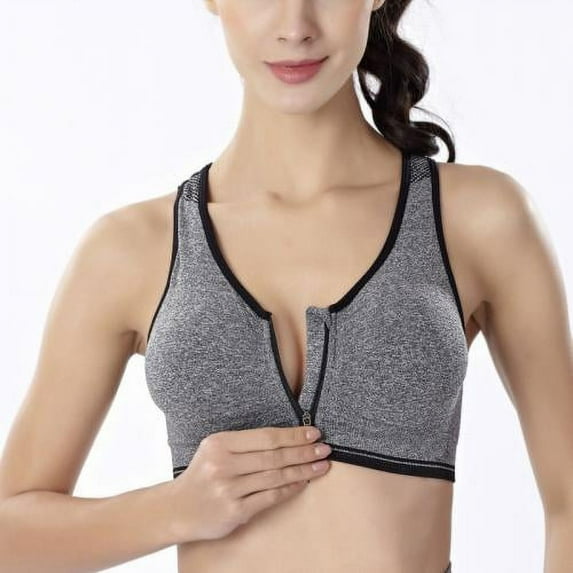 Women's Zipper Front Closure Sports Bra Racerback Yoga Bras,High Support Sports Bras for Women,Comfortable Wirefree Post-Surgery Bra Gray 4XL