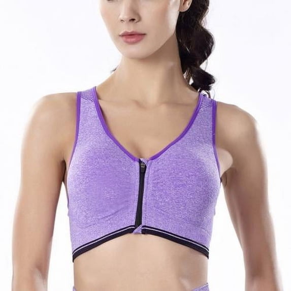 Women's Zipper Front Closure Sports Bra Racerback Yoga Bras,High Support Sports Bras for Women,Comfortable Wirefree Post-Surgery Bra Purple L