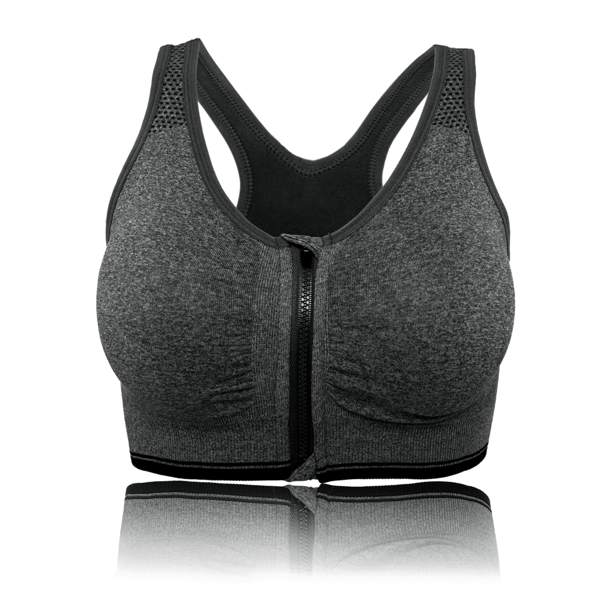 Women's Zipper Front Closure Sports Bra, Seamless Wirefree Zipper Padded  Workout Gym Yoga Bras, Dark Blue, XL 
